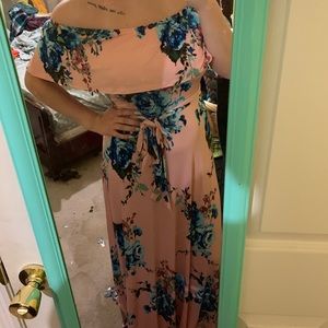 Pink off the shoulder floral dress